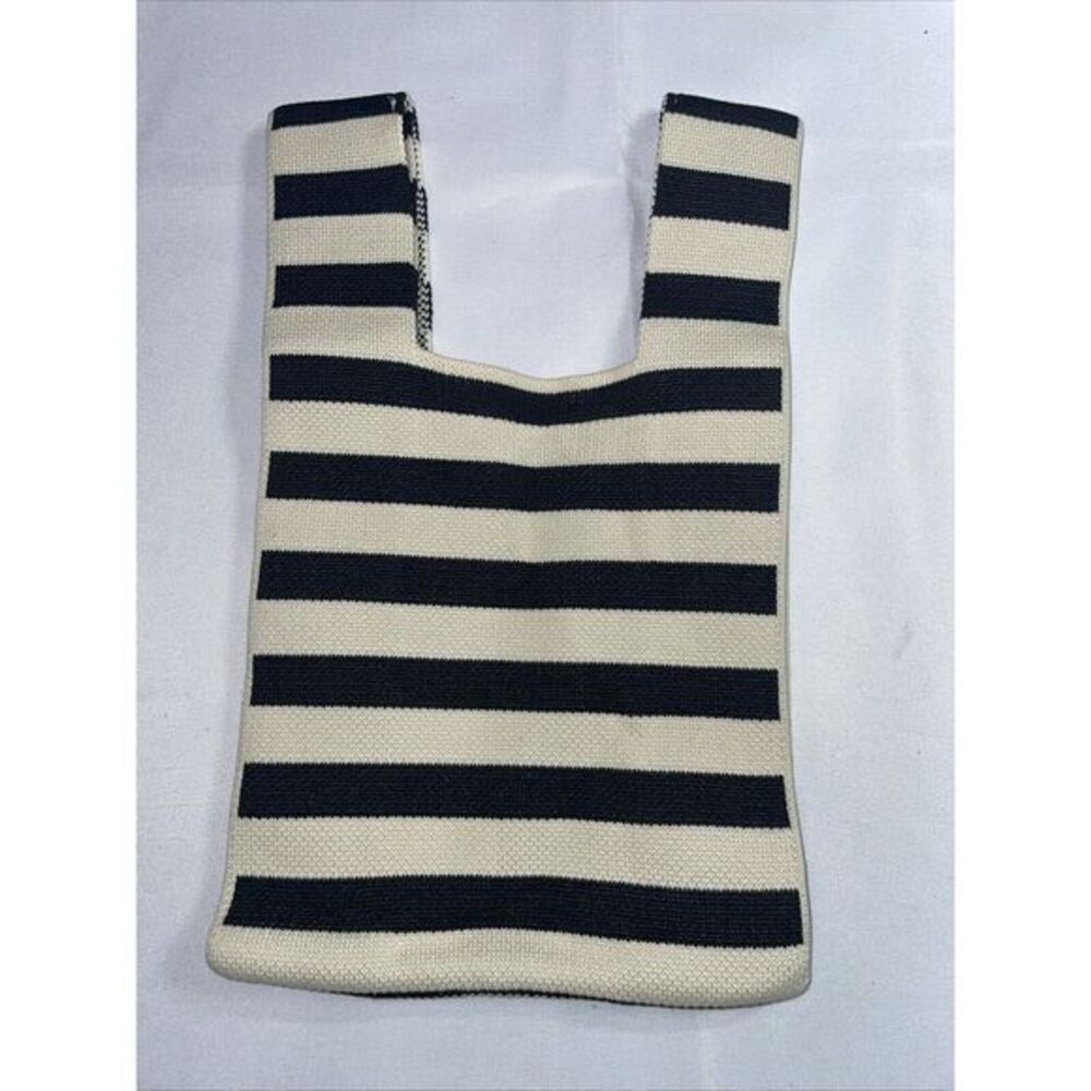Handmade Knit Handbag Women Mini Knot Wrist Bag Casual Wide Stripe Plaid ToteBag